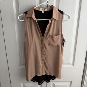 The Arte By Zenana Cream Black Tank Blouse Women's Size Medium Semi Sheer Boho